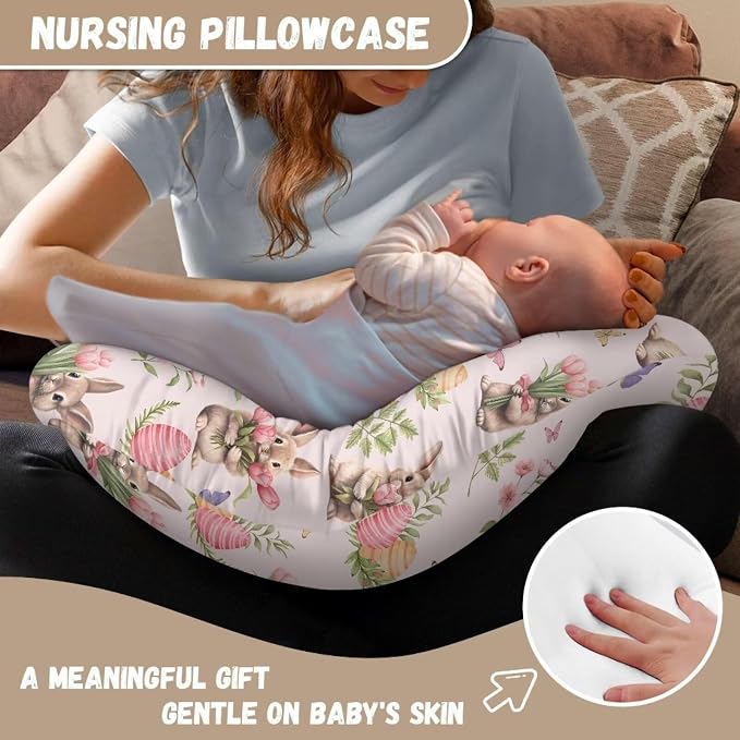 Rabbit Tulip Butterfly Nursing Pillow Detachable Newborn Original Breastfeeding Slipcover Case and Positioner Breathable Head Support Protector Cushion Essential with Hidden Zipper