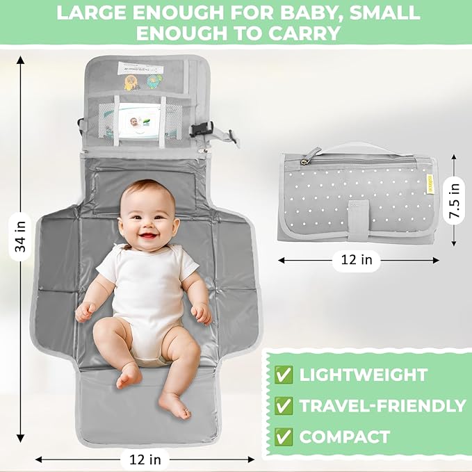 Usakinon® Portable Diaper Changing Pad for Baby ??CPC Certified Travel Diaper Clutch & Waterproof Changing Station, Lightweight & Foldable, Touchscreen-Friendly