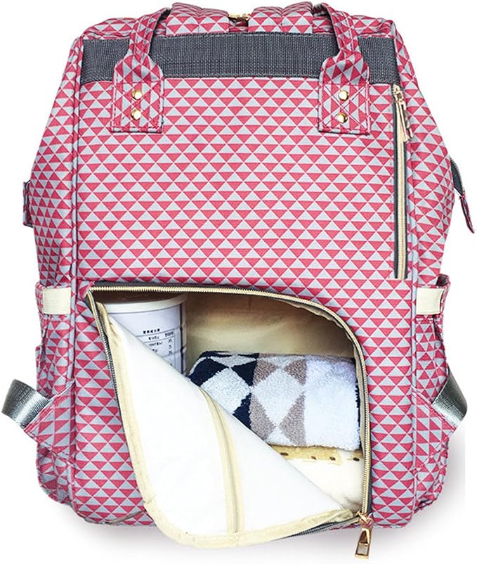 Diaper Bag Backpack Large Capacity for Baby Care Wide Open Design and Waterproof Fabric (Cherry Red)