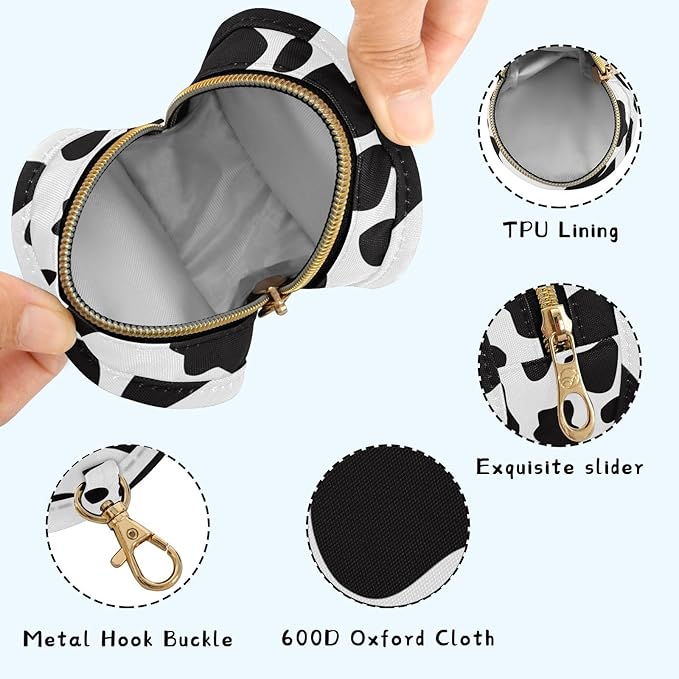 Cow Pattern Polyester Pacifier Holder Case Portable Container Accommodate Baby Binky Cover Pouch Pacifiers Storage Case with Circular Buckle
