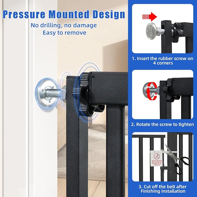 SHYUJAJIE 55 Inch Extra Tall Pet Gate for Cats,29.92"-48" Adjustable Wide Dog Gates,Pressure Mounted Walk Through Tall Pets Gate for Doorways,Hallway,Stairs(Black)