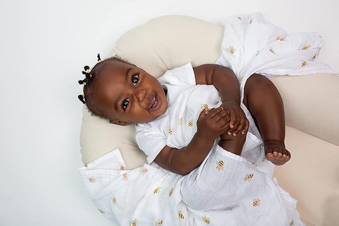 Lulujo Baby Swaddle Blankets | Unisex Softest Breathable Cotton Muslin Swaddle Blanket Set | Neutral Receiving Blanket for Girls & Boys | 40in x 40in | Bees & Dots | 2-Count