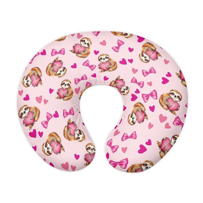 Forchrinse Sloth Love Heart Nursing Pillow Cover for Girls Princess Nursing Pillow Slipcover for Breastfeeding Moms