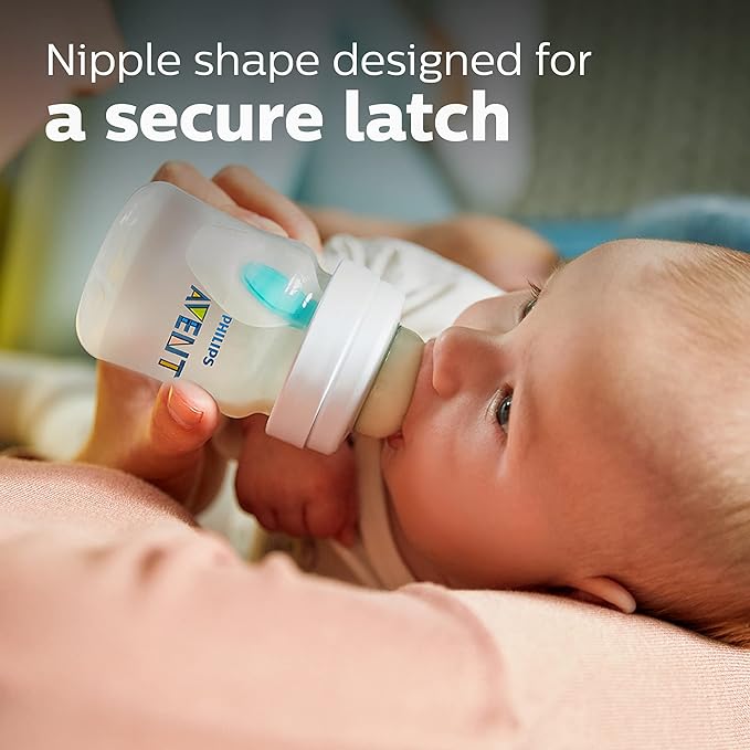 Philips Avent Anti-Colic Baby Bottle with AirFree Vent, 4oz, with Flow 1 Nipples, 0m+, 2pk, Clear, SCY701/92