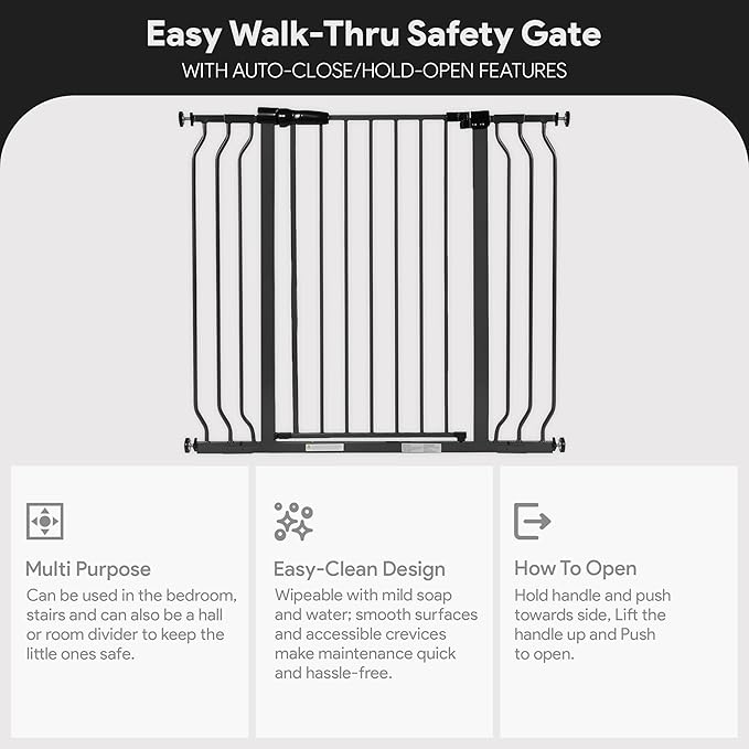 BalanceFrom 29.1-43.3" Easy Walk-Thru Baby and Pet Safety Gate with Hold-Open and Auto-Close ??Adjustable Steel Barrier for Stairs, Doorways, and Hallways, No Drilling Installation