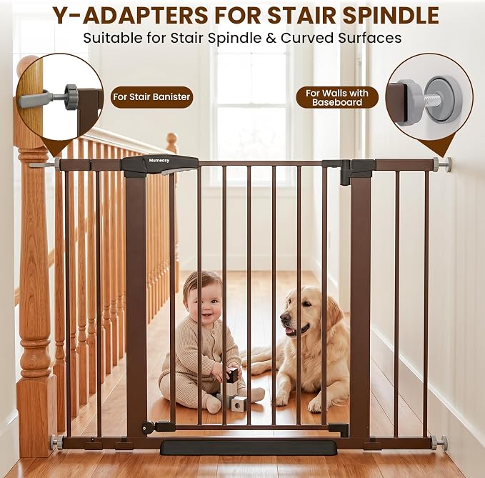 Baby Gate with Door, 26-40" Auto Close Dog Gate Indoor for Stairs Doorways, Easy Install Pressure Mounted Pet Gate, Easy Walk Through Child Safety Gate for the House, Brown