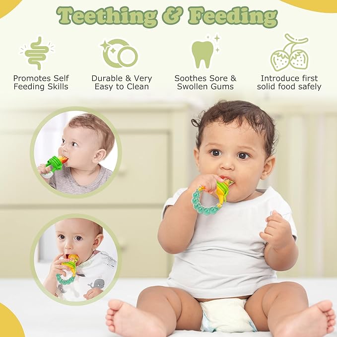 Baby Fruit Feeder & Baby Breastmilk Popsicle Molds-WAJIAYON Silicone Babies Food Freezer Tray Storage Containers, Infant Food Pacifier Feeder and Teether Infant Teething Feeders