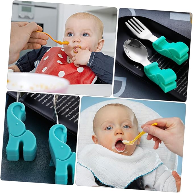 BESPORTBLE Stainless Steel Fork and Spoon with Food Grade Silicone Handles Training Utensils with Storage Case Drop-resistant Tableware for Boys and Safe for Preschoolers and Juniors