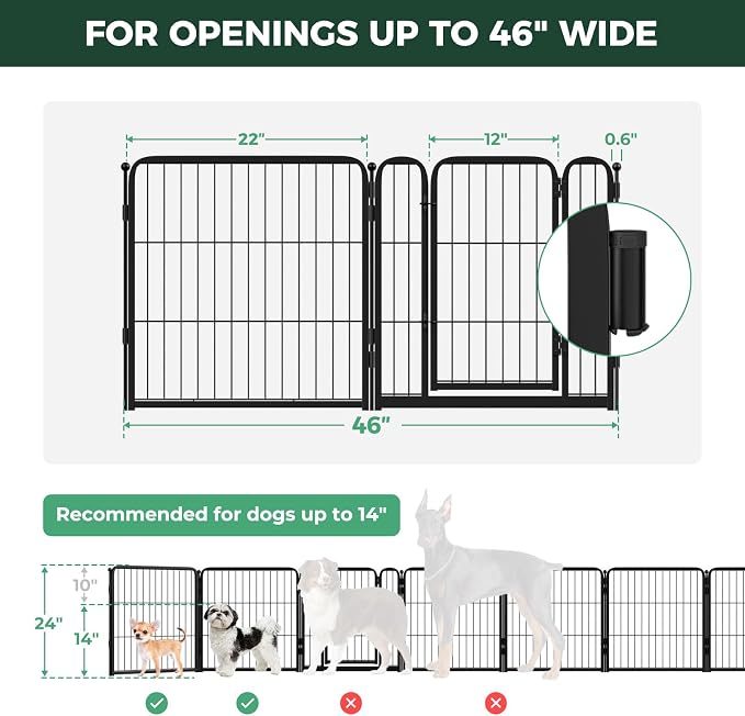 FXW Dog Gate Extra Wide Designed for Indoor Use, Adjustable Width Up to 46-inch Wide (24" H 2 Wire Panels for Puppies and Small Dogs), Black
