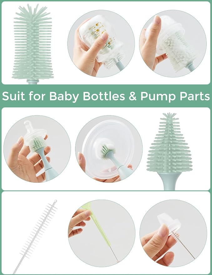 Momcozy Bottle Brush Kit, Innovative Push-Press Design for Better Cleaning & Momcozy Baby Tongue Cleaner Gauze