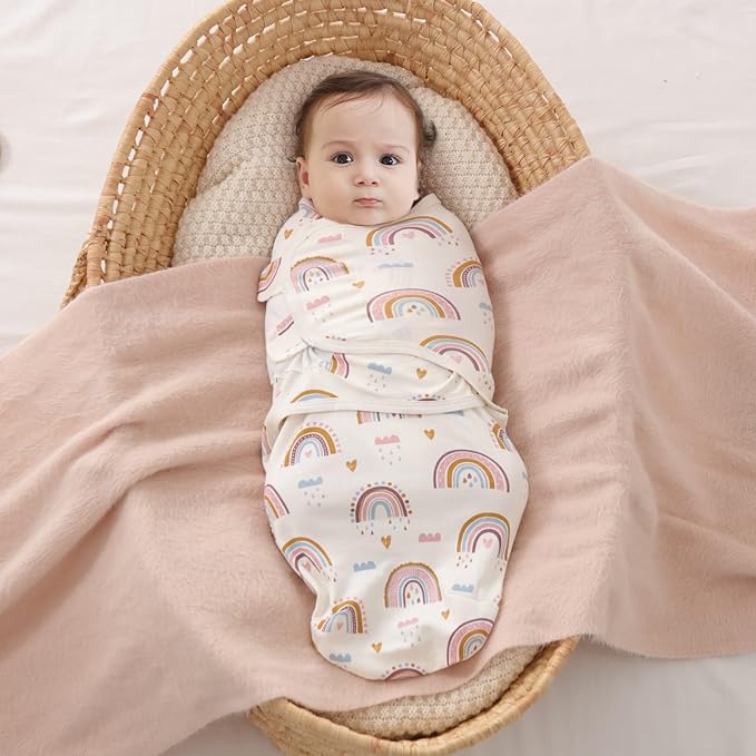 insular Baby Swaddle Wrap, Swaddle Blanket for Newborn and Infant, Adjustable Swaddling Set for Boy and Girl, Soft Cotton Baby Sleep Sack 3 Pack, Beige Swan, Small(0-3 Month)