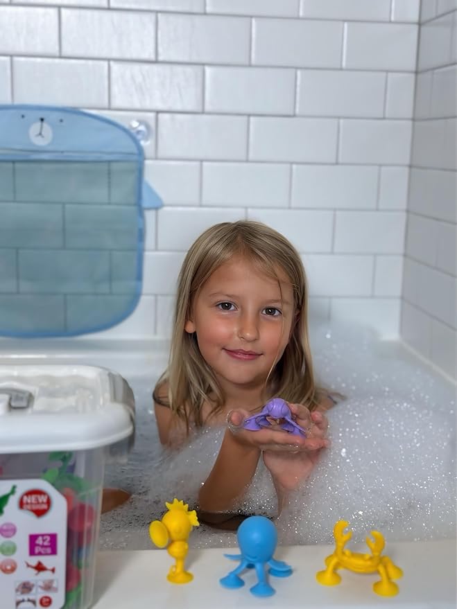 ODELA Genius Sucker Toys 42PCs Sea Animals Edition ??Fun Colorful Toddler Bath Toy Animal Toys for Toddlers 1-3 ??Safe and Durable Materials ??Educational and Cute Designs ??Ideal for Bath Time, Pool