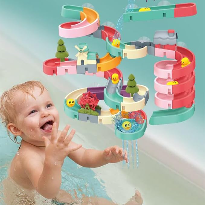 62 PCS Toddler Bath Toys for Kids Ages 3-5 4-8,Large Fun DIY Suction Cup Bathtub Mold Free Shower Toy Set,Duck Slide Building Game Toys for Ages 3 4 5 6 7 8 Year Old,Birthday Gift for Baby Boys Girls