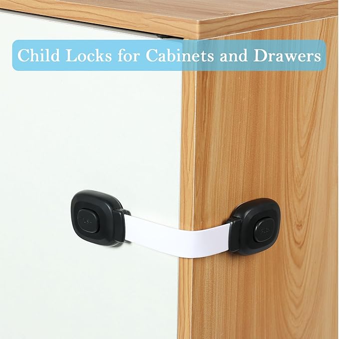 Fursafe&Q Baby Cabinet Locks, Child Safety Cabinet Proofing -Child Safety Strap Locks Adhesive Drawer Fridge Ovens Door Toilet Latches No Drill Multi-Purpose for Furniture Kitchen Lock (WB, 2Pack)