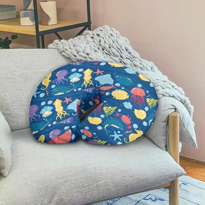 Nursing Pillow Cover for Baby Boys Girls, Blue Marine Animals Breastfeeding Pillow Slipcover Cushion Cover, Soft Fabric Fits Snug On Infant, Fits for Nursing Pillow Newborn