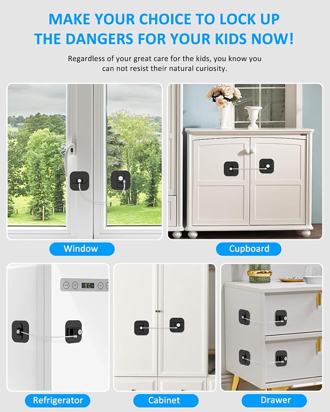 Refrigerator Lock, Cabinet Locks for Babies, 2 Pack DUOSI Child Safety Fridge Lock Cabinet Locks with Keys, Baby Proofing Safety Locks for Kitchen Cabinets and Drawers, Windows, Doors and More