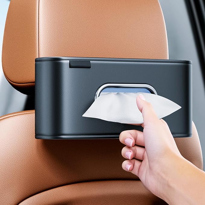 MTGOCHA Car Tissue Holder, Large Tissue Box Cover Keep Tidy, Premium PU Leather Backseat Napkin Holder Tissues Dispenser for Car Fits Standard 80-160 Count Tissue Boxes, Black