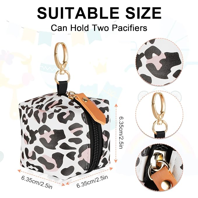 Accmor Baby Pacifier Case with Clip, Baby Pacifier Holder Pouch Box for Diaper Bag, Holds 2 Pacifiers for Travel Outdoor Activities, Small Baby Utensils,Black Leopard