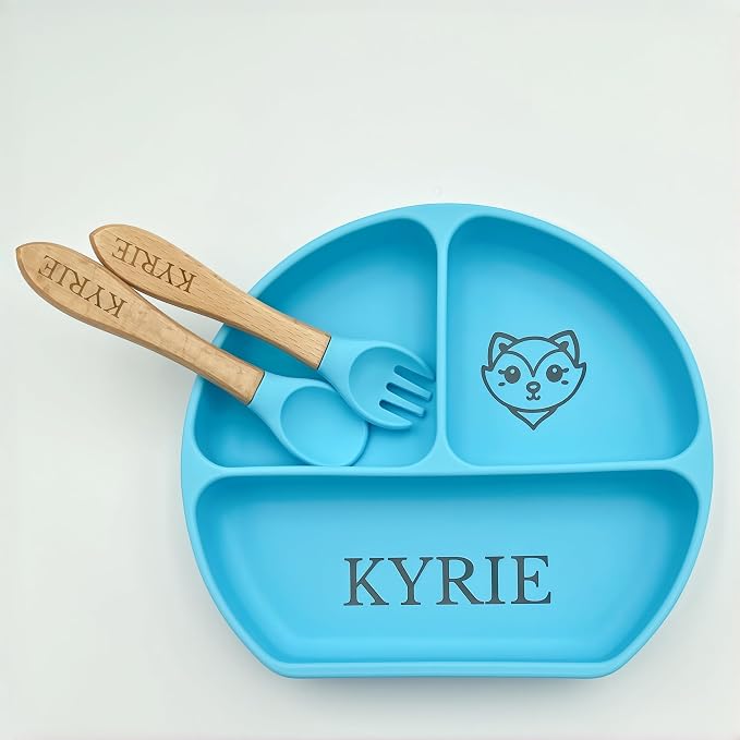 Personalized Silicone Baby Feeding Kit with Name – BPA-Free Self-Feeding Starter Set for Infants & Toddlers, Custom Baby Gift for Boys and Girls，lovely Baby Product (Color Y9)