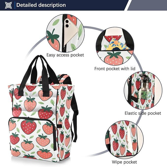 Custom Name Strawberry Cartoon Leaves Diaper Bag Insul Bottles Unisex