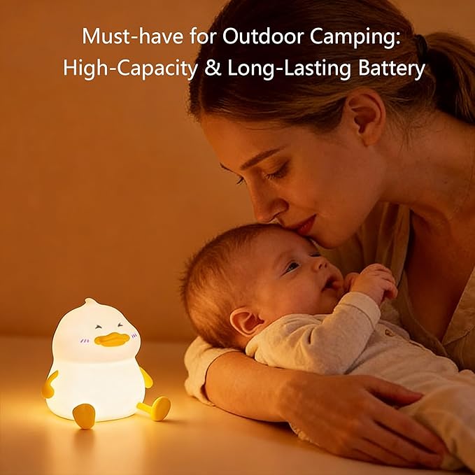 Duck Night Light for Kids, Cute Silicone Animal Nursery Lamp, 3 Level Dimmable Rechargeable LED Nightlight, BPA Free Food Grade Silicone, Eye Caring Soft Warm Light for Baby Toddler Breastfeeding