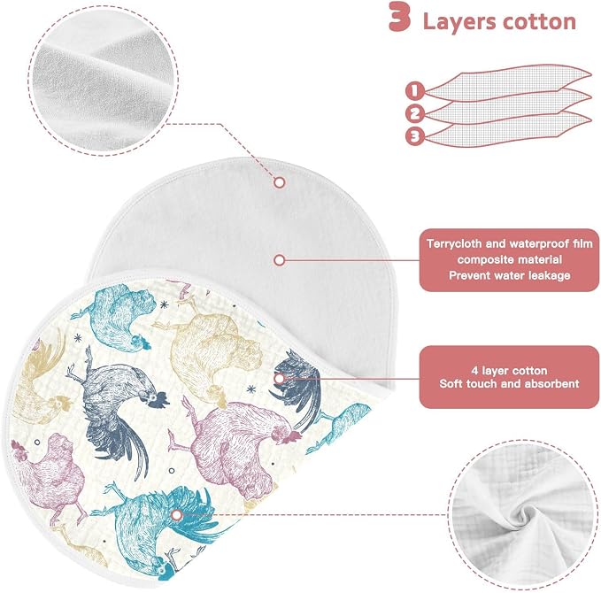 vvfelixl Muslin Burp Cloths Chicken Collection Baby Washcloths for Baby Girl Boys 2 Pack Beige