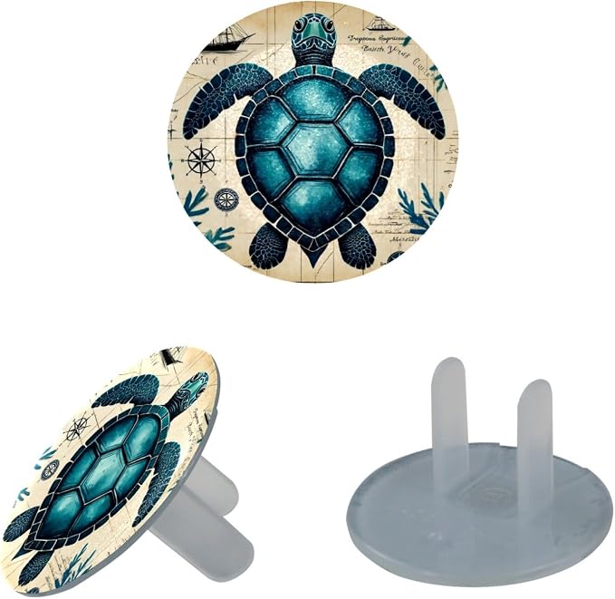 12 Packs Child Proof Outlet Covers, Sea Turtle Electrical Safety Socket Covers, Socket Protection Caps for 2-Prong Power Wall Plates, Easy Install