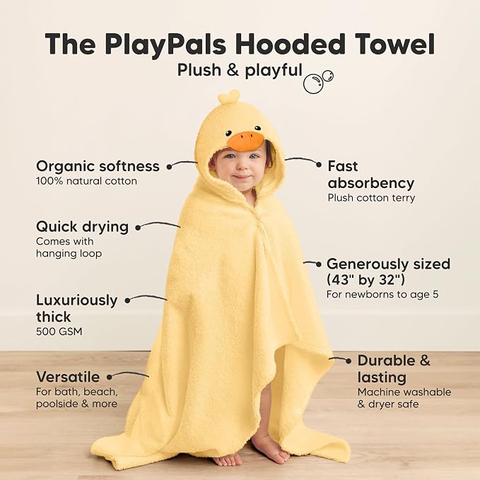 KeaBabies Baby Towel with Hood for Girls, Boys and Baby Hair Brush and Comb Set - Soft, Absorbent, 100% Cotton Hooded Towels for Newborns, Wooden Kids Brush with Soft Goat Bristle