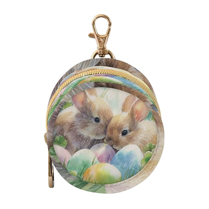 Pacifier Holder with Clip Pacifier Case for Diaper Bag Round Baby Pacifier Pouch Box Bag Portable Watercolor Easter Bunny Clover