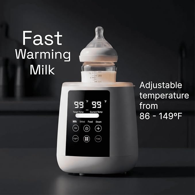 Baby Bottle Warmer, 3-in-1 Milk Warmer, Defrosts Frozen Breastmilk, LED Display, Night Light, Steam Sterilizer, Adjustable Temp, Perfect for Formula, Food Jars, Newborn Gift (White)