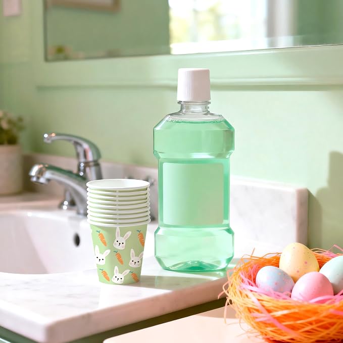 WRAPAHOLIC 3oz Easter Paper Cups - 100 Pack Disposable Bathroom Cups with Carrot Bunny Design, Small Mouthwash Cup for Toothbrush Rinse, Home Bathroom, Easter, Baby Shower and Party