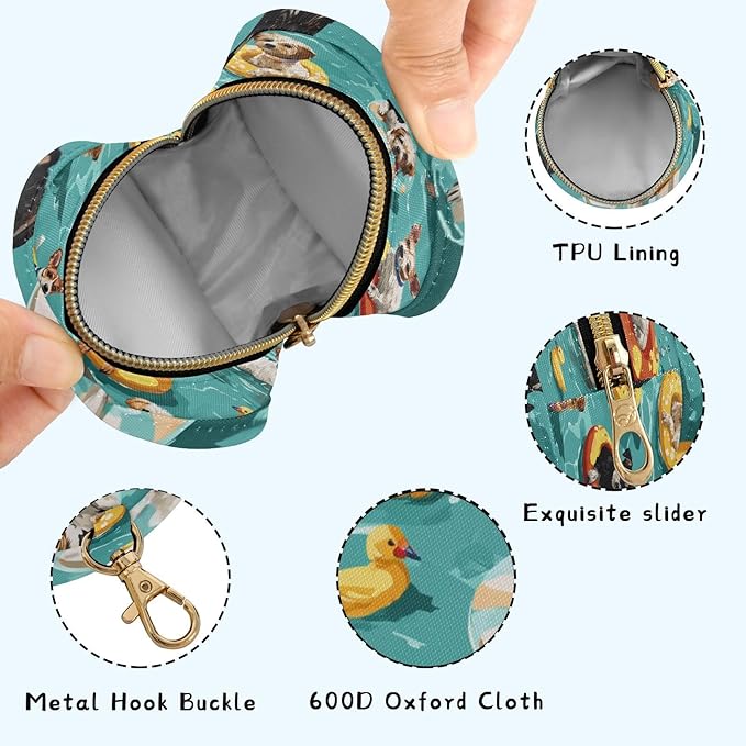 Pacifier Holder with Clip Pacifier Case for Diaper Bag Round Baby Pacifier Pouch Box Bag Portable Teal Swimming Pool Dogs and Ducks