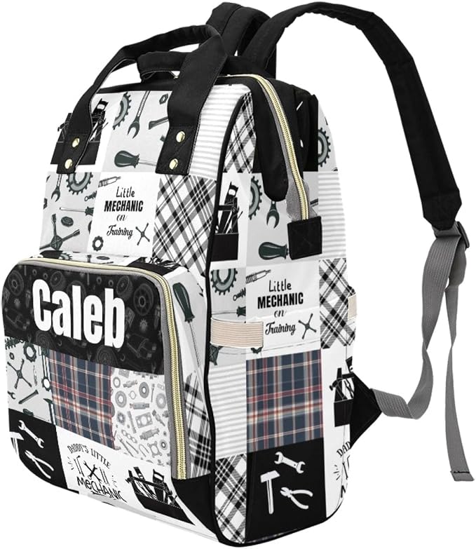 Custom Mechanic Diaper Bag Backpack for Mom Personalized Name Large Nappy Nursing Orangizer Mommy Bags, Waterproof Travel Daypack for Dad Mom Gifts