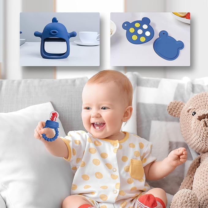 3-in-1 Baby Food & Fruit Feeder Set ??Breastmilk Popsicle Mold with Freezer Tray, Teething Relief Toy, BPA Free Infant Silicone Feeding Combo, 3 Bonus Sizes (S/M/L) Sacs (Steel Blue)