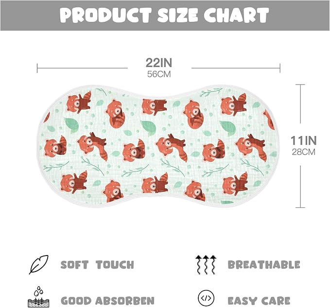 Muslin Baby Burp Cloths Set of 1, Soft Red Panda Absorbent Muslin Washcloths, Bibs, Face Towel for Newborn Boys Girls, 22 x 11 Inch