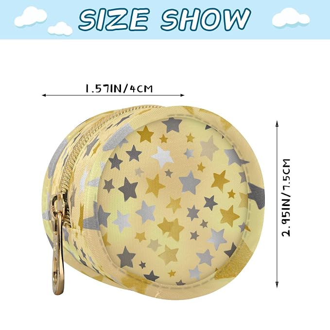 Pacifier Holder with Clip Pacifier Case for Diaper Bag Round Baby Pacifier Pouch Box Bag Portable Cute Silver and Golden Stars