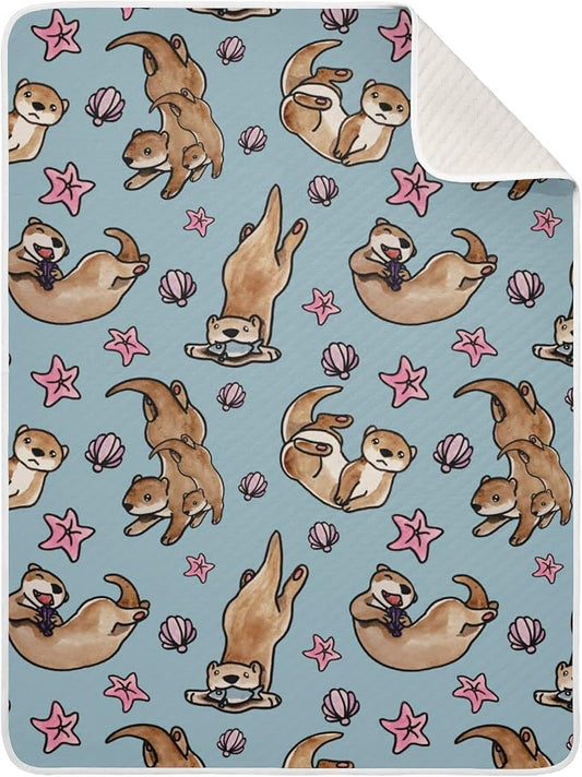 Ollabaky Otters Baby Blanket for Boys Girls Cotton Throw Blanket Swaddle Blanket for Crib Stroller Nursery Receiving Blanket Infant Toddler Unisex 30"x40"