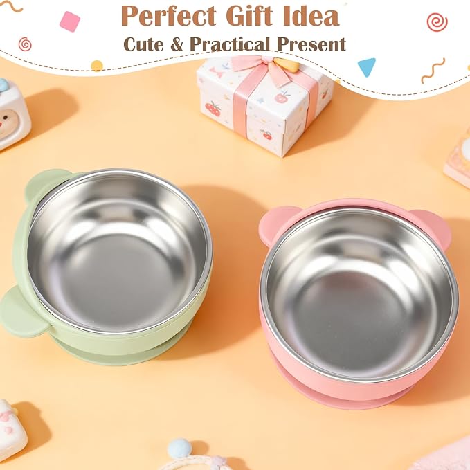 Personalized Stainless Steel Baby Bowls with Suction, Custom Name Toddler Fork and Spoon Set for Self Feeding, 4-Pc Set for Baby Led Weaning, Ideal for Showers & Birthdays