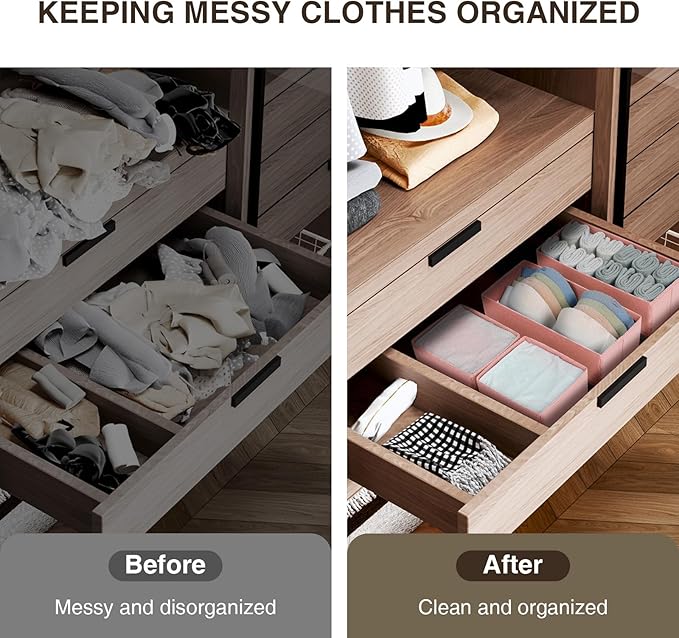 DIMJ Drawer Organizers for Clothing, Set of 4 Dresser Drawer Organizers, Fabric Closet Organizers and Storage, Drawer Dividers for Baby Clothes, Socks, Belt, Tie (Pink)