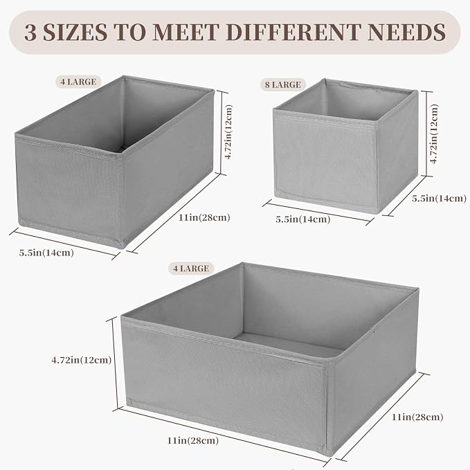 Drawer Organizer Clothes, 16 Pack Dresser Organizer Bins, Foldable Closet Organizers and Storage Fabric Dresser Bins, Shallow Drawer Dividers for Clothing, Underwears, Socks, Tie