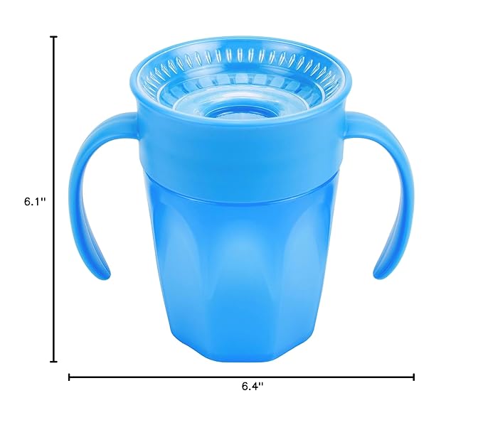 Dr. Brown's Milestones Cheers 360 Spoutless Transition Cup with Handles, Travel Friendly and Leak Free Sippy for Babies and Toddlers, Blue and Pink, BPA-Free, 7 oz/200 mL, 6m+