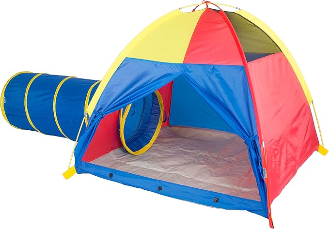 Pacific Play Tents 20414 Kids Hide-Me Dome Tent and Crawl Tunnel Combo for Indoor/Outdoor Play Red/Yellow/Blue Large