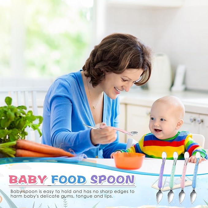 Lallisa 4 Pcs Double Head Baby Food Spoon Silicone Baby Fruit feeder Soft Feeding Food Scraper for Infants Fruit Mud Feeding (Multicolor)