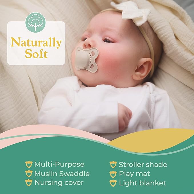Muslin Swaddle Blanket ??Soft Cotton Muslin Baby Blanket for Newborns, Infants, and Toddlers, All-Season Comfort Baby Essential - White