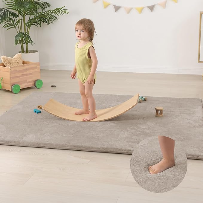 Huloo Sleep Baby Play Mat for Floor,50"×65" Playpen Mat for Toddler,Infant,Kids,1.3" Thick Elasti Foam Non-Slip Nursery Rug,Water Repellent Soft Padded Floor Mats for Tummy Time,Crawling(Beige)