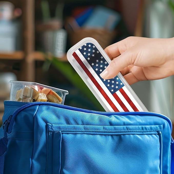 Vintage American USA Flag Print Knife, Fork and Spoon Set - Stainless Steel Flatware Set, Silicone Handle, Durable Kitchen Utensils