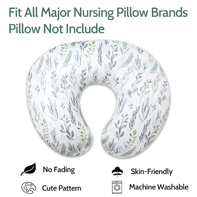 Nursing Pillow Cover Stretchy Removable Cover for Breastfeeding Pillows, Ultra Soft Comfortable Slipcover for Baby Girl and Boy, Green Leaf