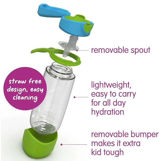 b.box 15oz Sport Spout Kids Water Bottle for School, Sports, Daycare - No-Straw Design for Easy Cleaning - Leakproof - Ergonomic Triangle Grip - Dishwasher Safe, BPA Free, PFAS Free - Ocean Breeze