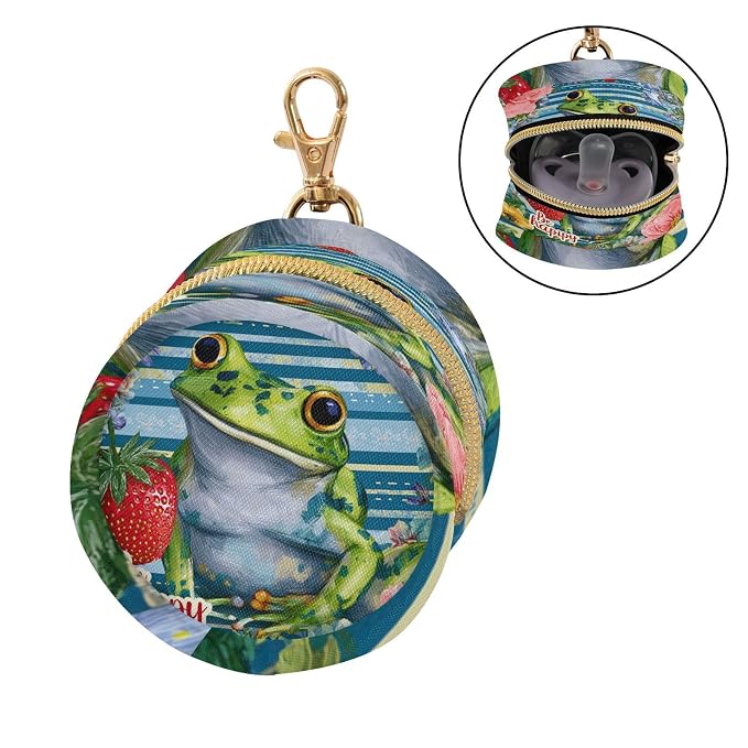 Pacifier Holder with Clip Pacifier Case for Diaper Bag Round Baby Pacifier Pouch Box Bag Portable Cute Blue Striped Frog Floral Strawberry