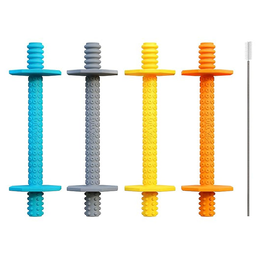 Hollow Teething Tubes - Baby Teething Toys for Babies 0-6 Months, Teething Toys for Babies 6-12 Months - Baby Teether, Teething Straws, Teething Sticks (4 Pack)